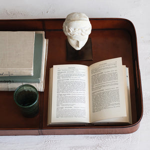 Leather Tray w/Stitching & Handles | Cognac