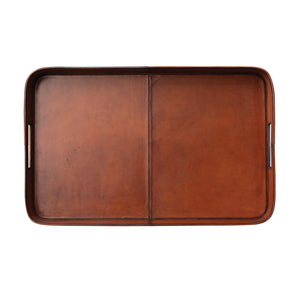 Leather Tray w/Stitching & Handles | Cognac