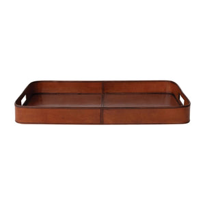 Leather Tray w/Stitching & Handles | Cognac