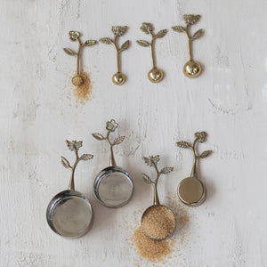 S/4 Measuring Cups w/Leaf & Flowers | Gold Finish