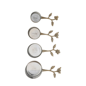 S/4 Measuring Cups w/Leaf & Flowers | Gold Finish