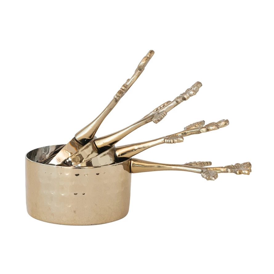 S/4 Measuring Cups w/Leaf & Flowers | Gold Finish