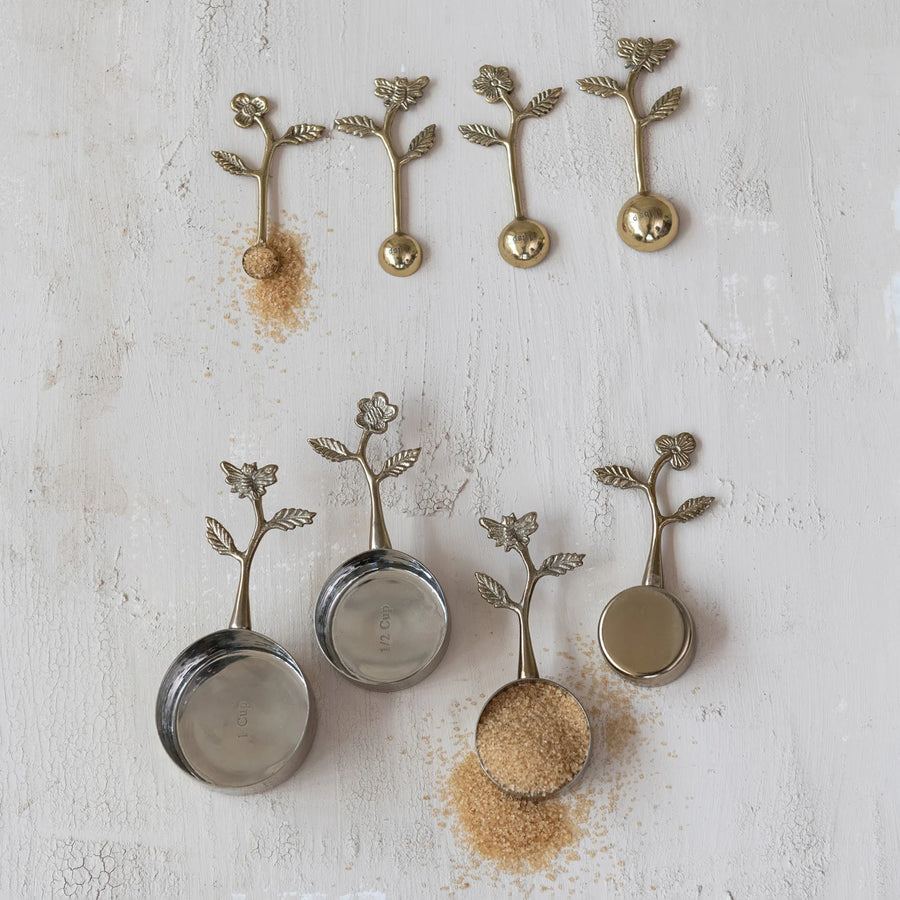 S/4 Measuring Spoons w/Leaf & Flowers | Gold Finish