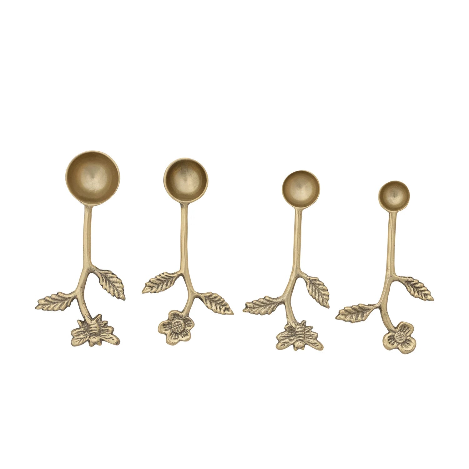 S/4 Measuring Spoons w/Leaf & Flowers | Gold Finish