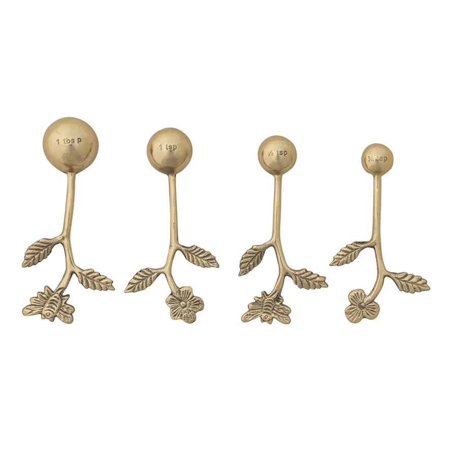 S/4 Measuring Spoons w/Leaf & Flowers | Gold Finish