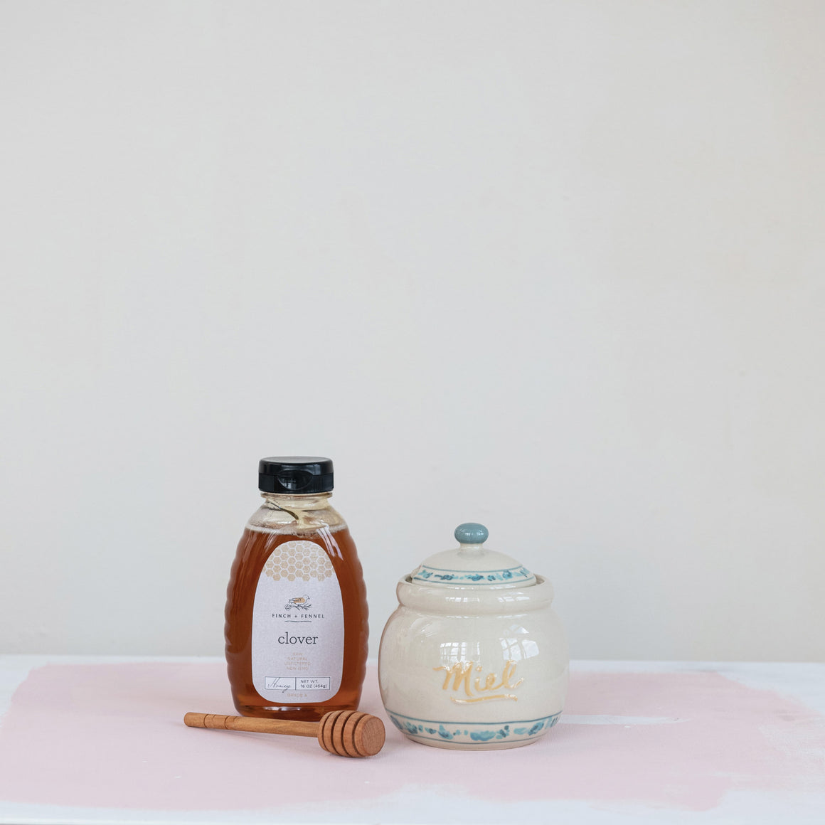 Stoneware 'Miel' Honey Jar With Wood Dipper