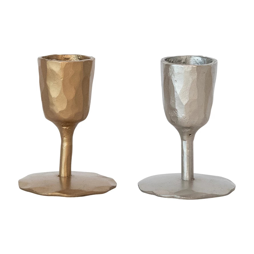 Hand-Forged Cast Iron Taper Holder | Gold or Silver