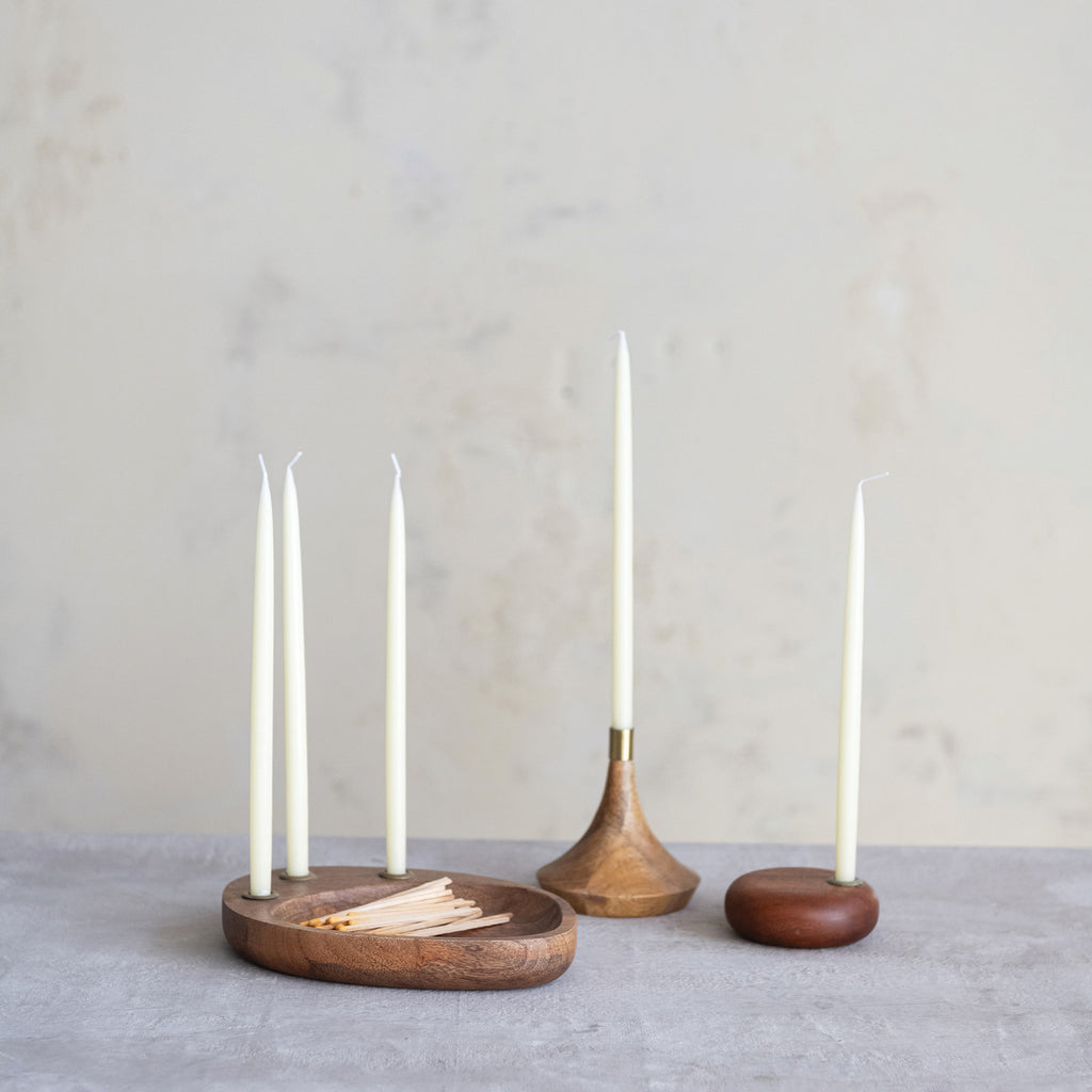 Wood & Metal Taper Holder | Gold Finish & Natural
