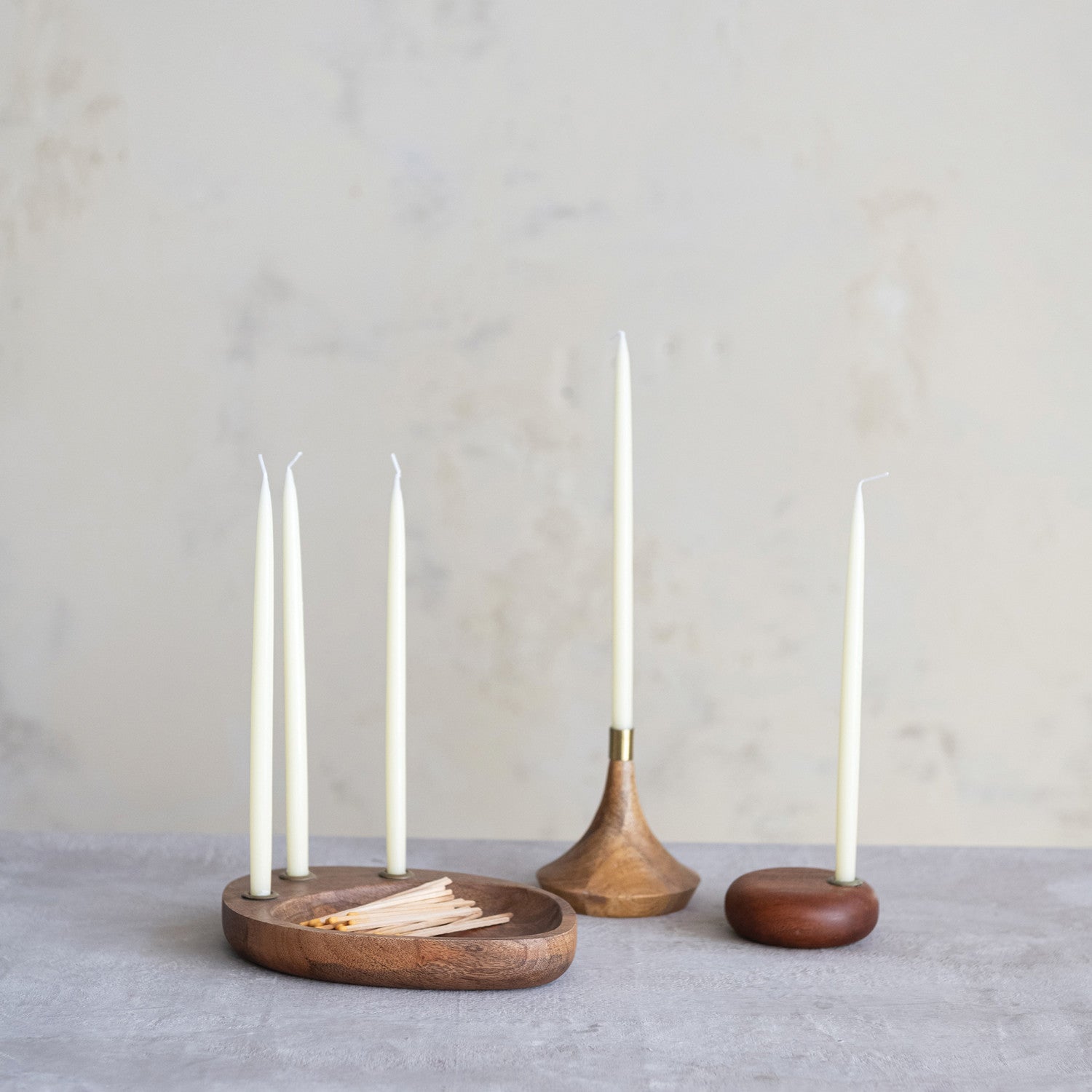 Wood & Metal Taper Holder | Gold Finish & Natural