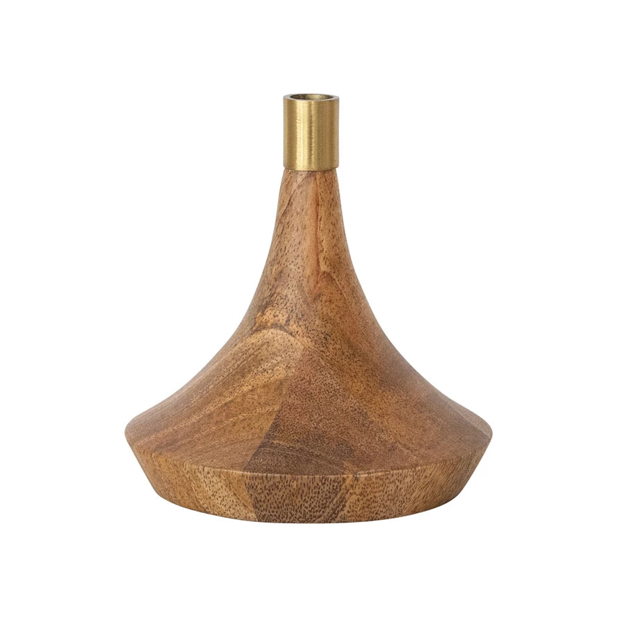 Wood & Metal Taper Holder | Gold Finish & Natural