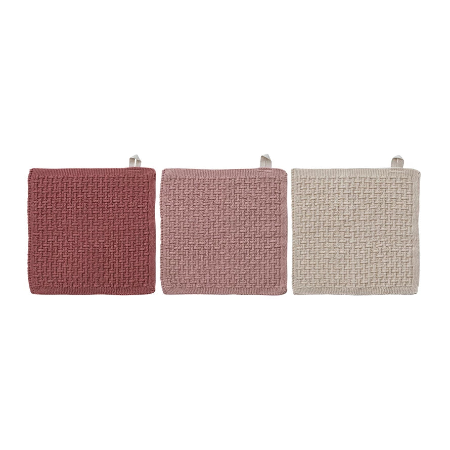 S/3 Square Cotton Waffle Weave Dish Cloths