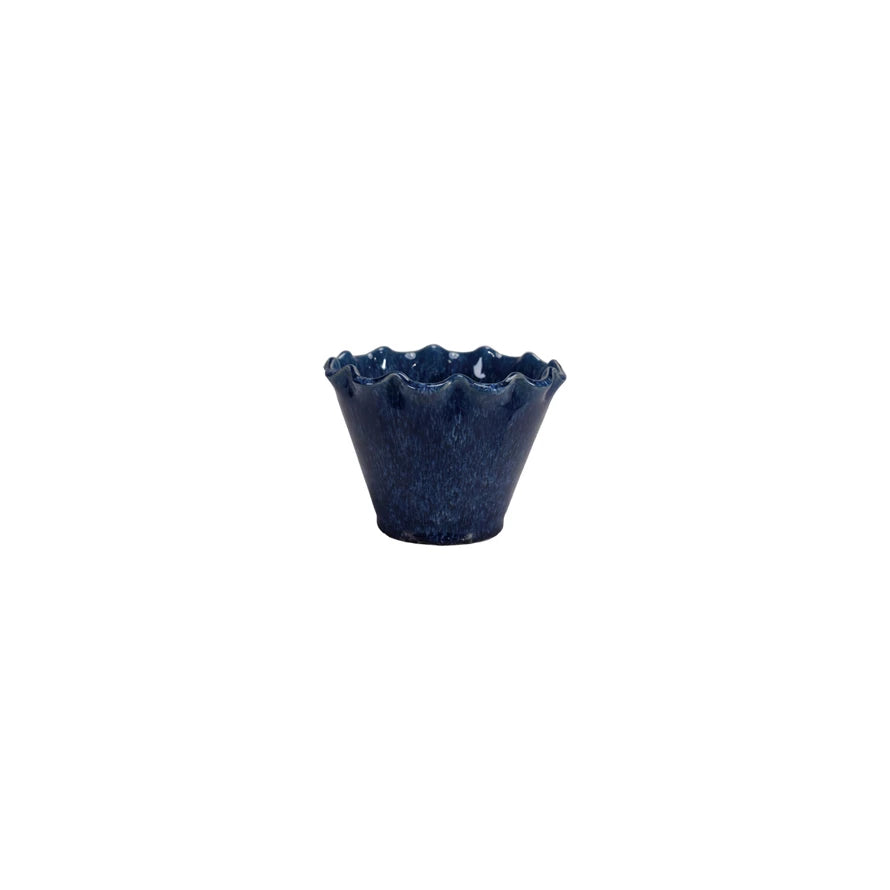 Stoneware Planter w/Ruffled Edge | Blue