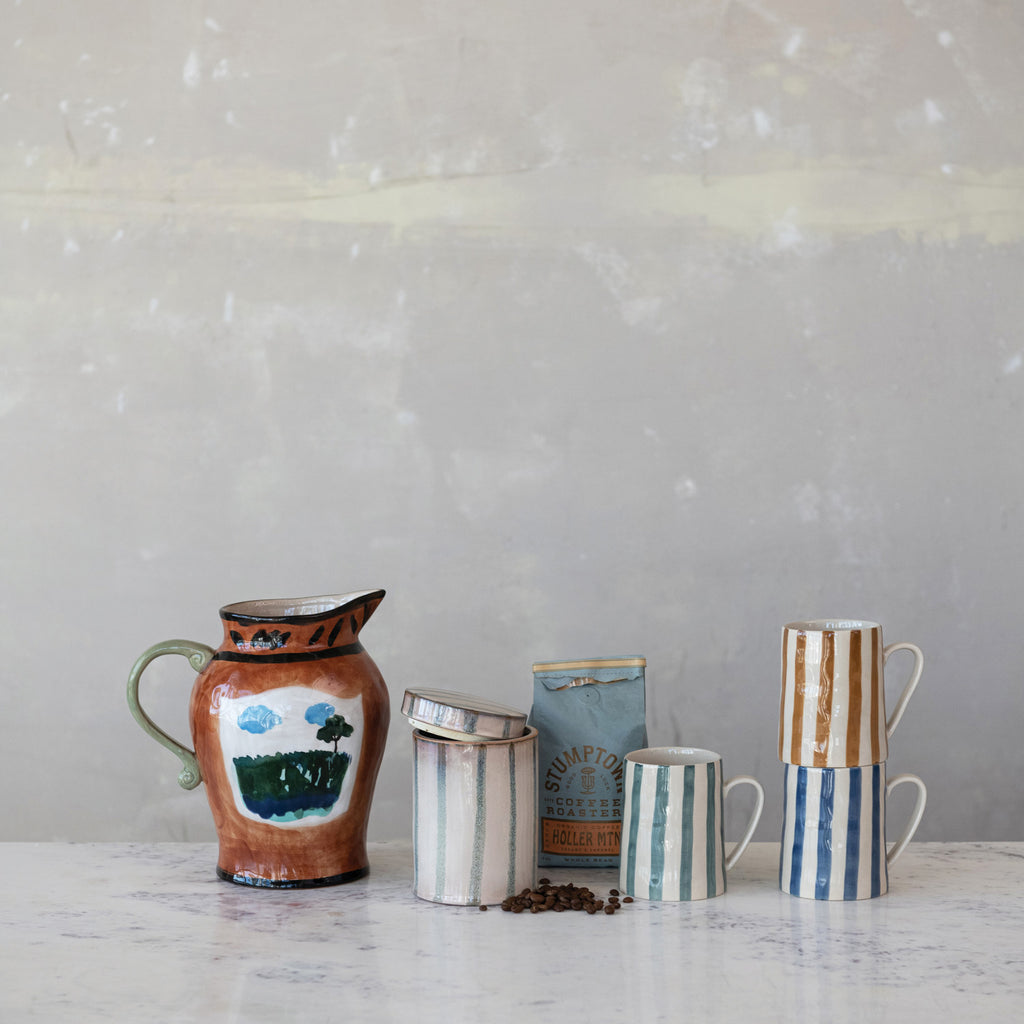 Hand-Painted Striped Stoneware Mug