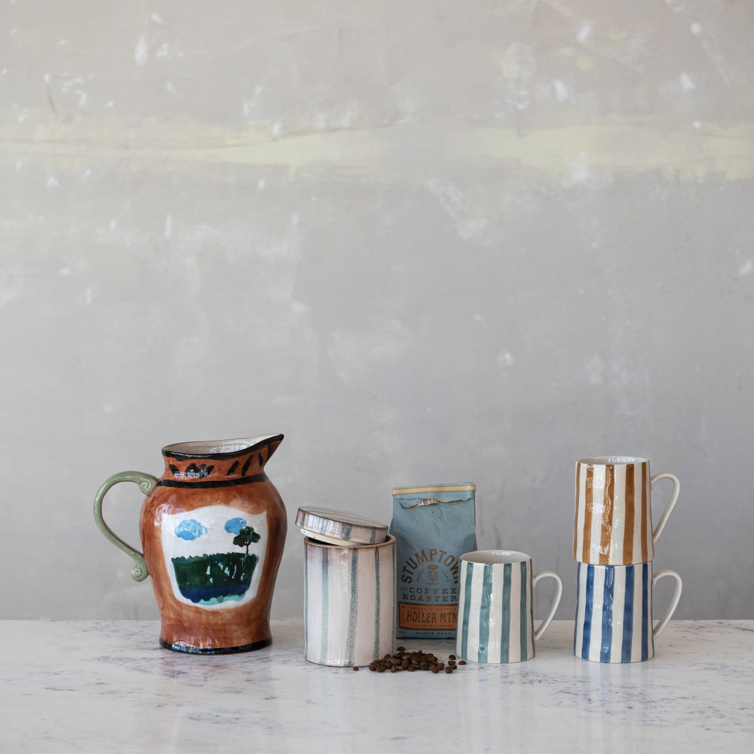 Hand-Painted Striped Stoneware Mug