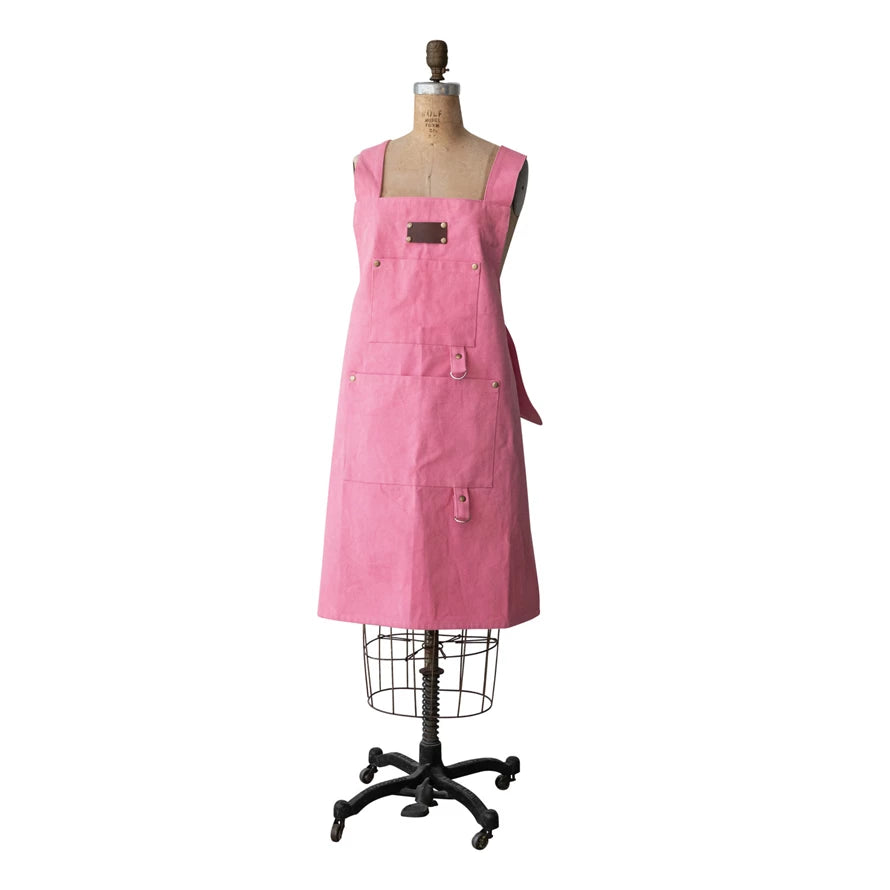 Cotton Canvas Cross Back Apron w/2 Pockets | Pink