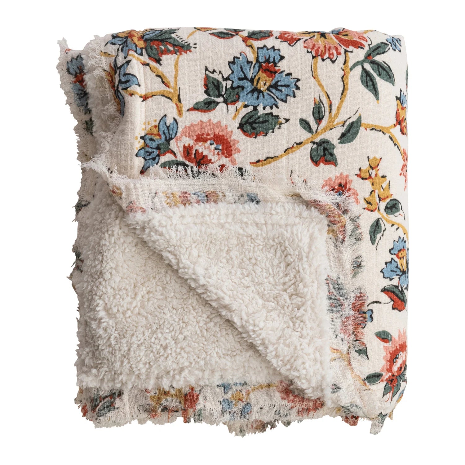 Woven Cotton Throw w/Floral Pattern