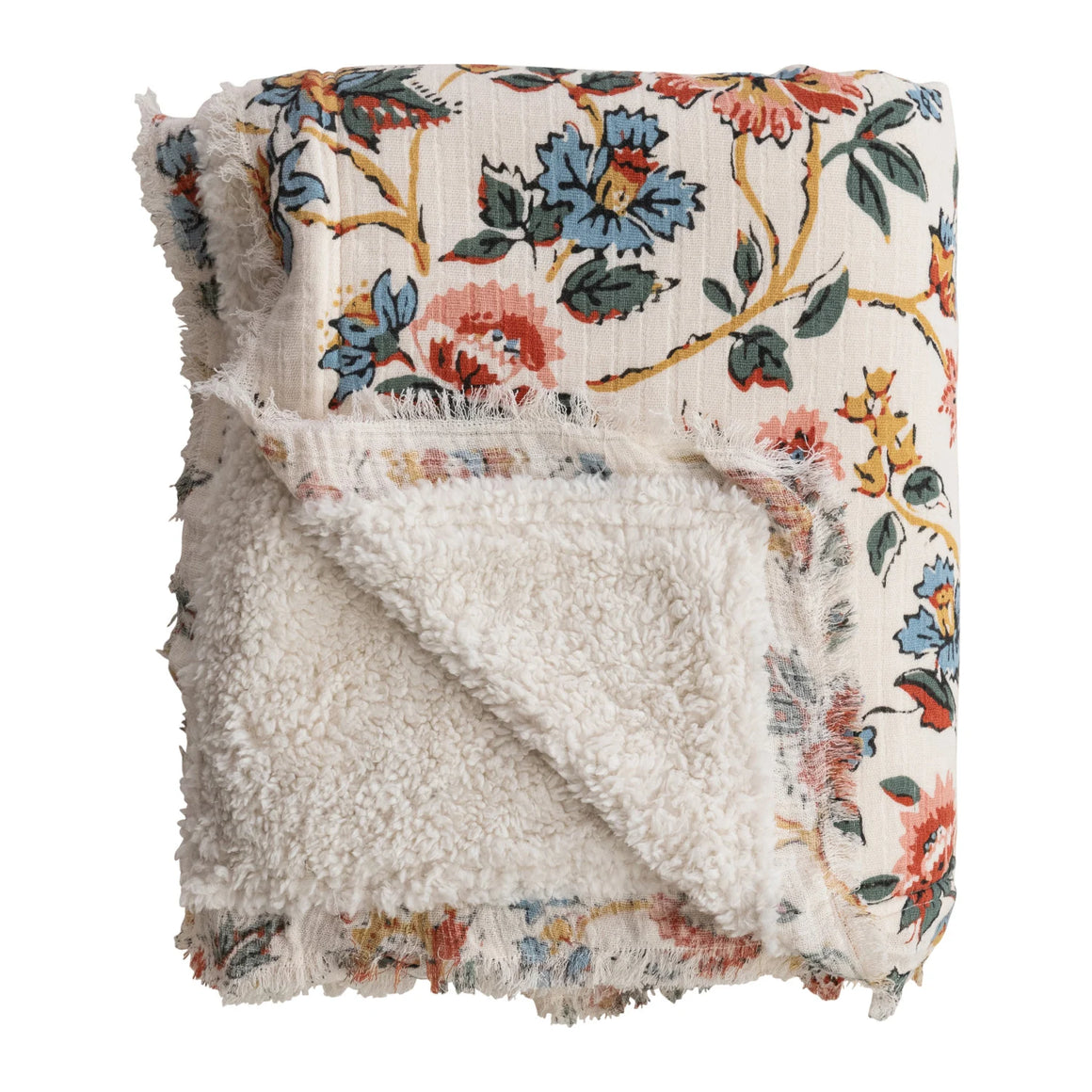 Woven Cotton Throw w/Floral Pattern