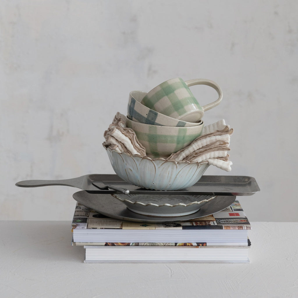 Hand-Painted Stoneware Bowl w/Plaid Pattern