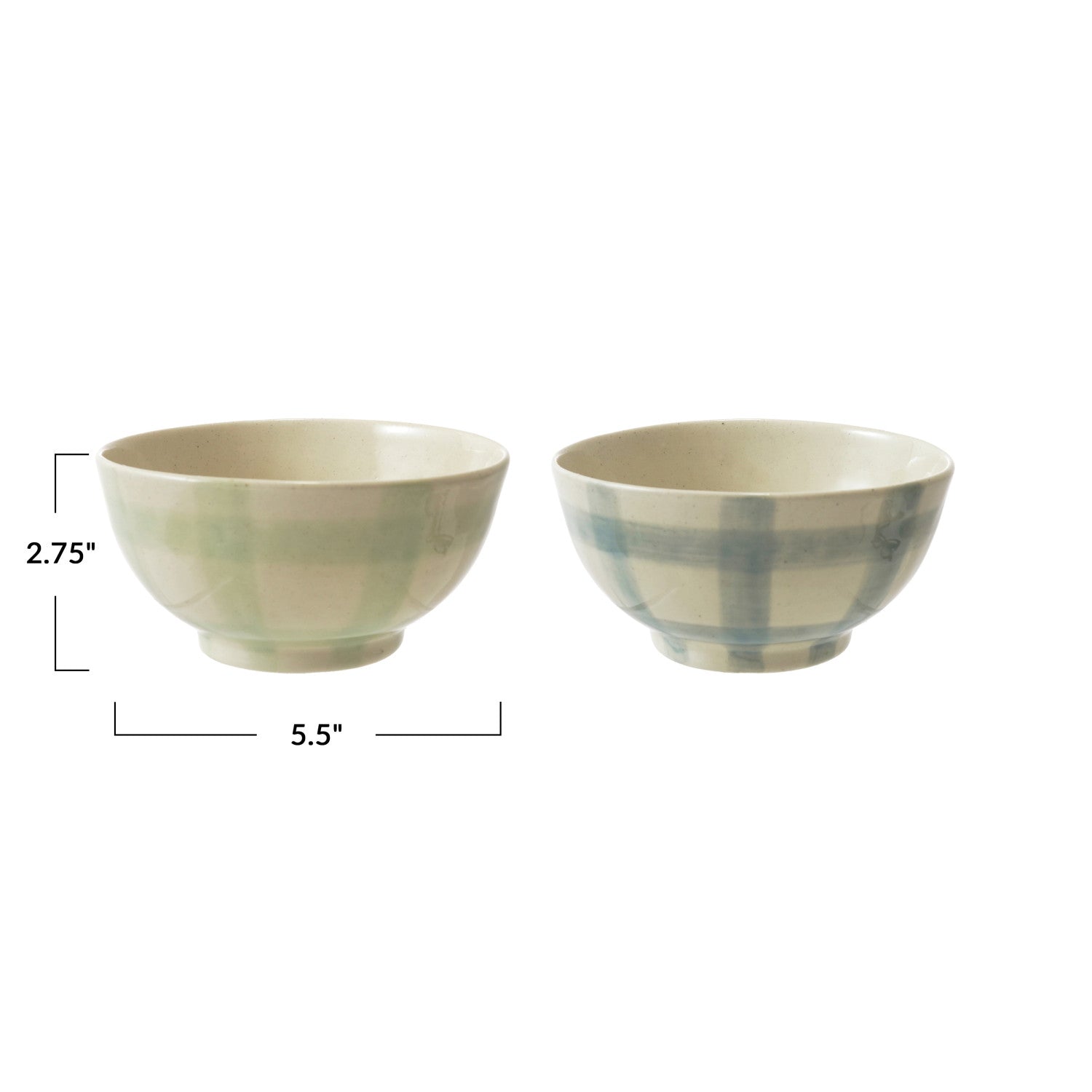 Hand-Painted Stoneware Bowl w/Plaid Pattern