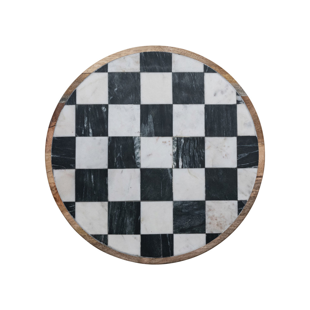 Wood & Marble Check Lazy Susan