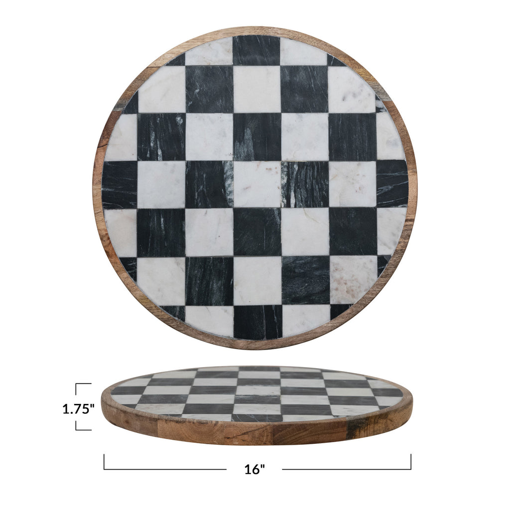Wood & Marble Check Lazy Susan