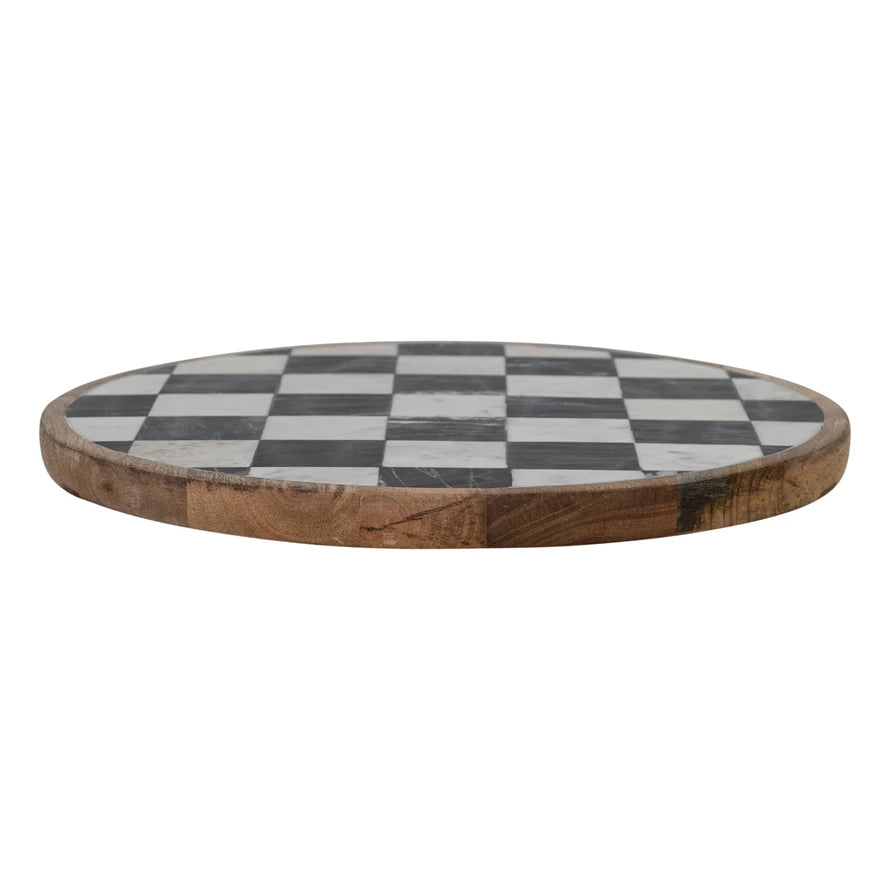 Wood & Marble Check Lazy Susan
