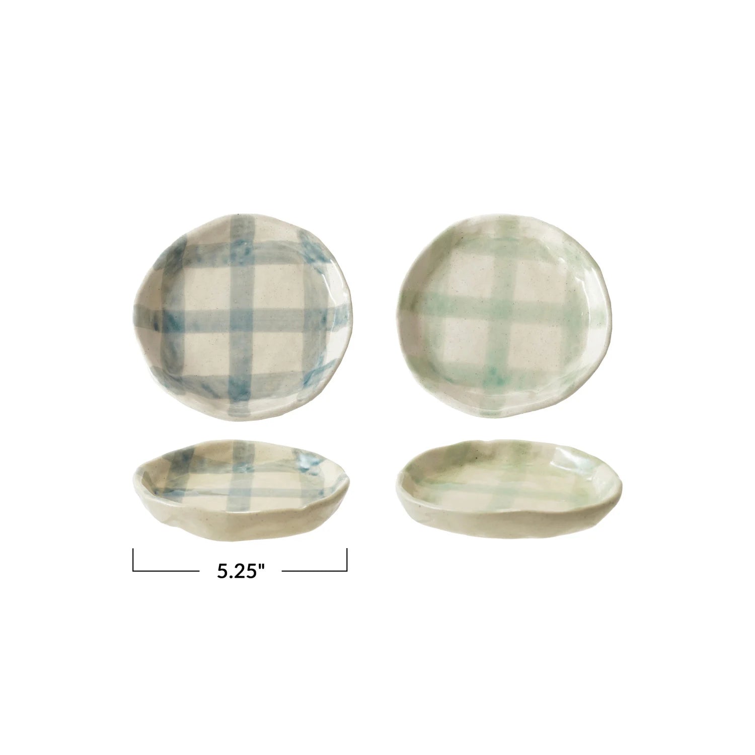 Hand-Painted Stoneware Plate w/Plaid Pattern
