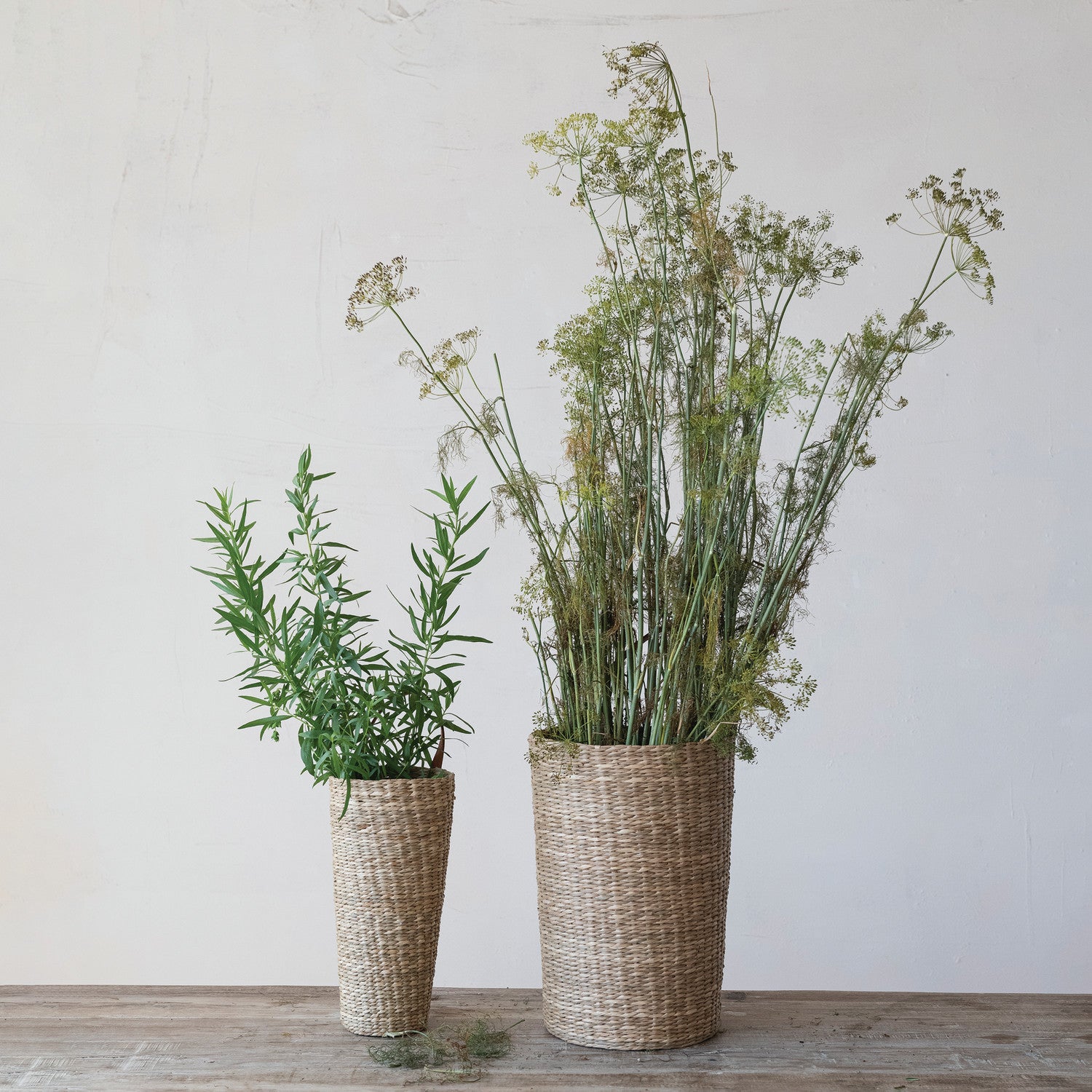 Hand-Woven Basket w/Faux Leather Handle