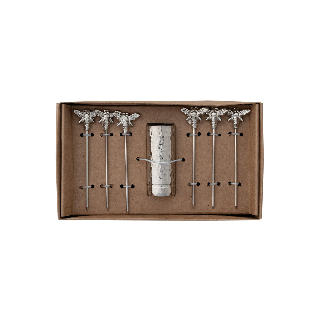 Boxed Aluminum Holder & Appetizer Picks w/Bee Handles