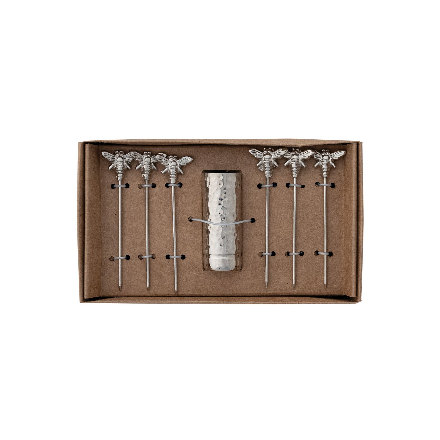 Boxed Aluminum Holder & Appetizer Picks w/Bee Handles