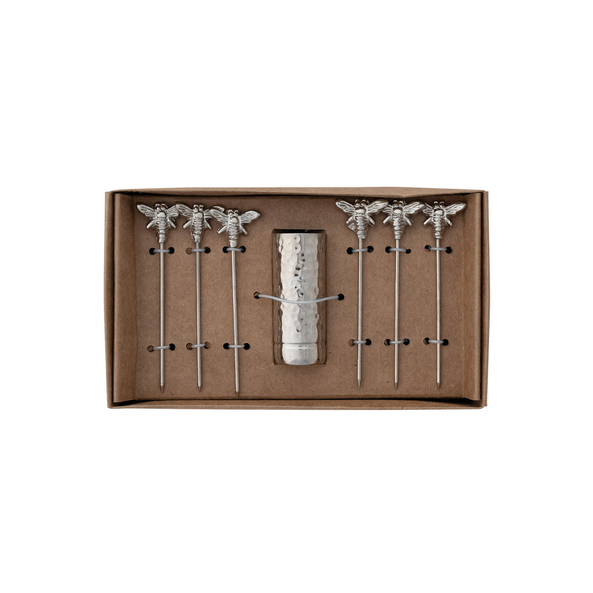 Boxed Aluminum Holder & Appetizer Picks w/Bee Handles