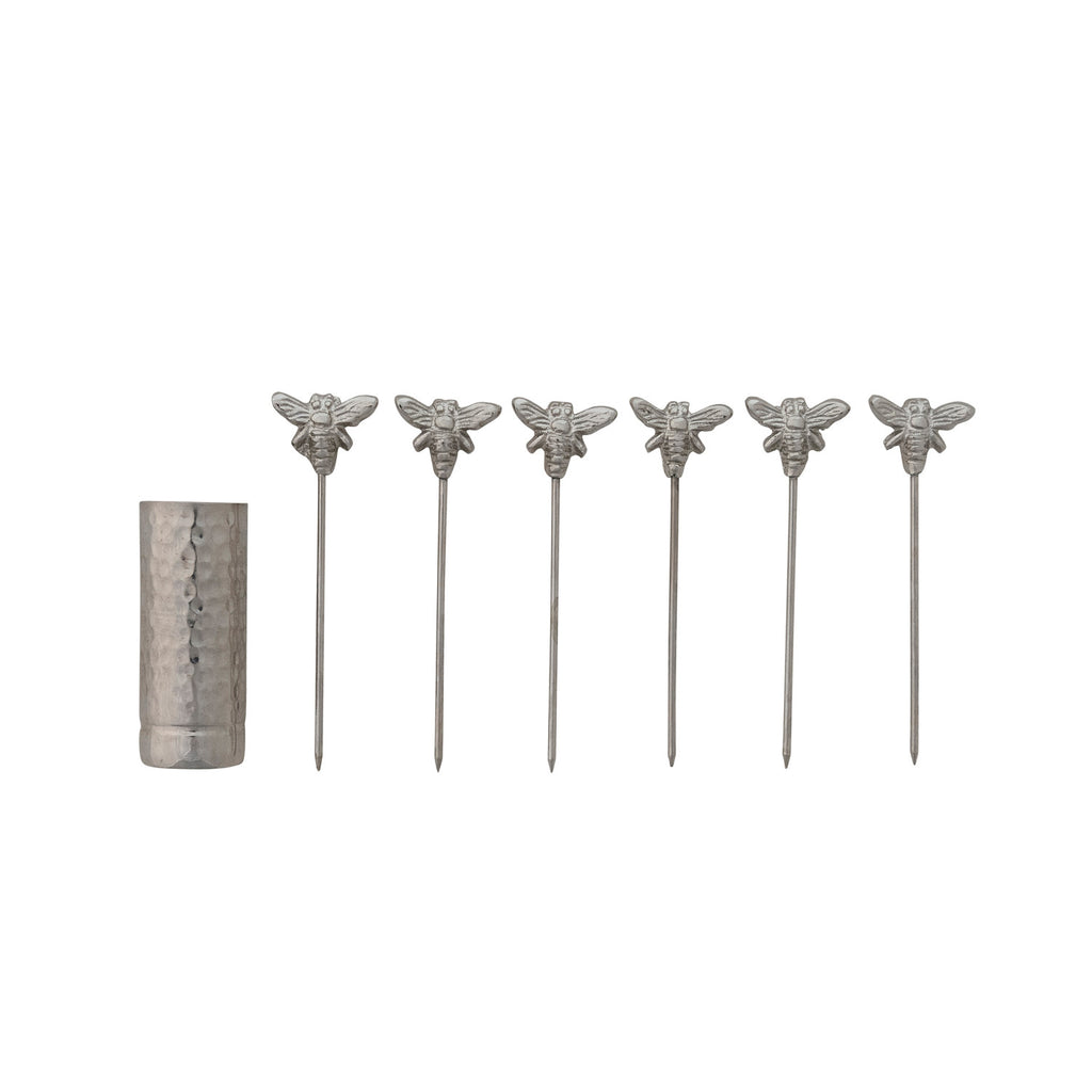 Boxed Aluminum Holder & Appetizer Picks w/Bee Handles