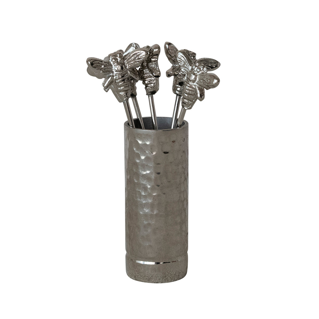 Boxed Aluminum Holder & Appetizer Picks w/Bee Handles