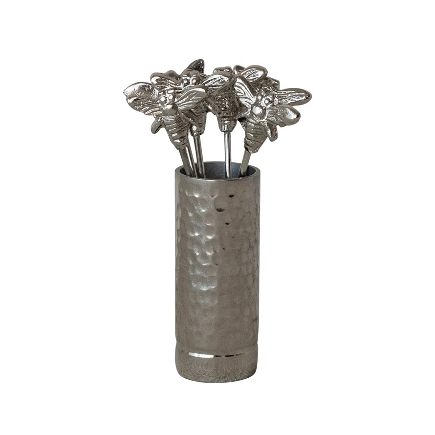 Boxed Aluminum Holder & Appetizer Picks w/Bee Handles