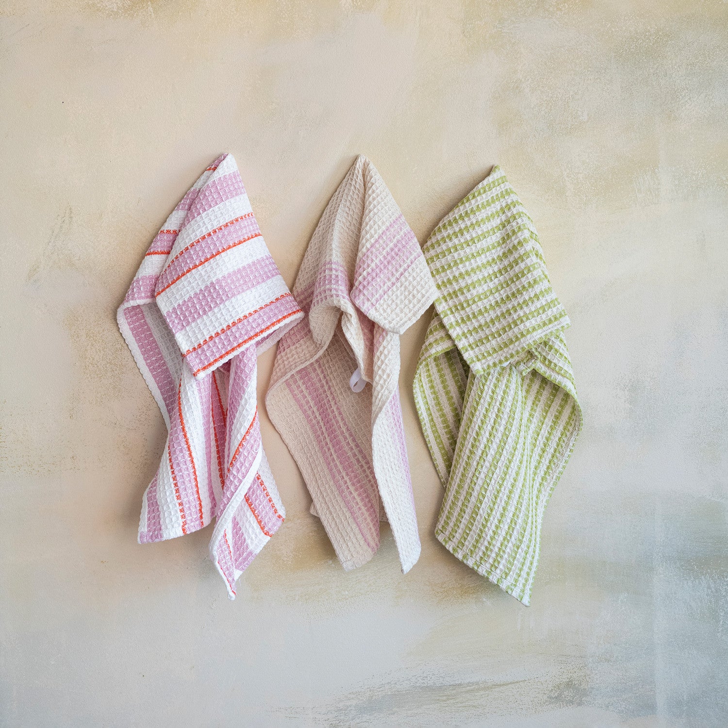 Cotton Waffle Weave Tea Towel w/Stripes
