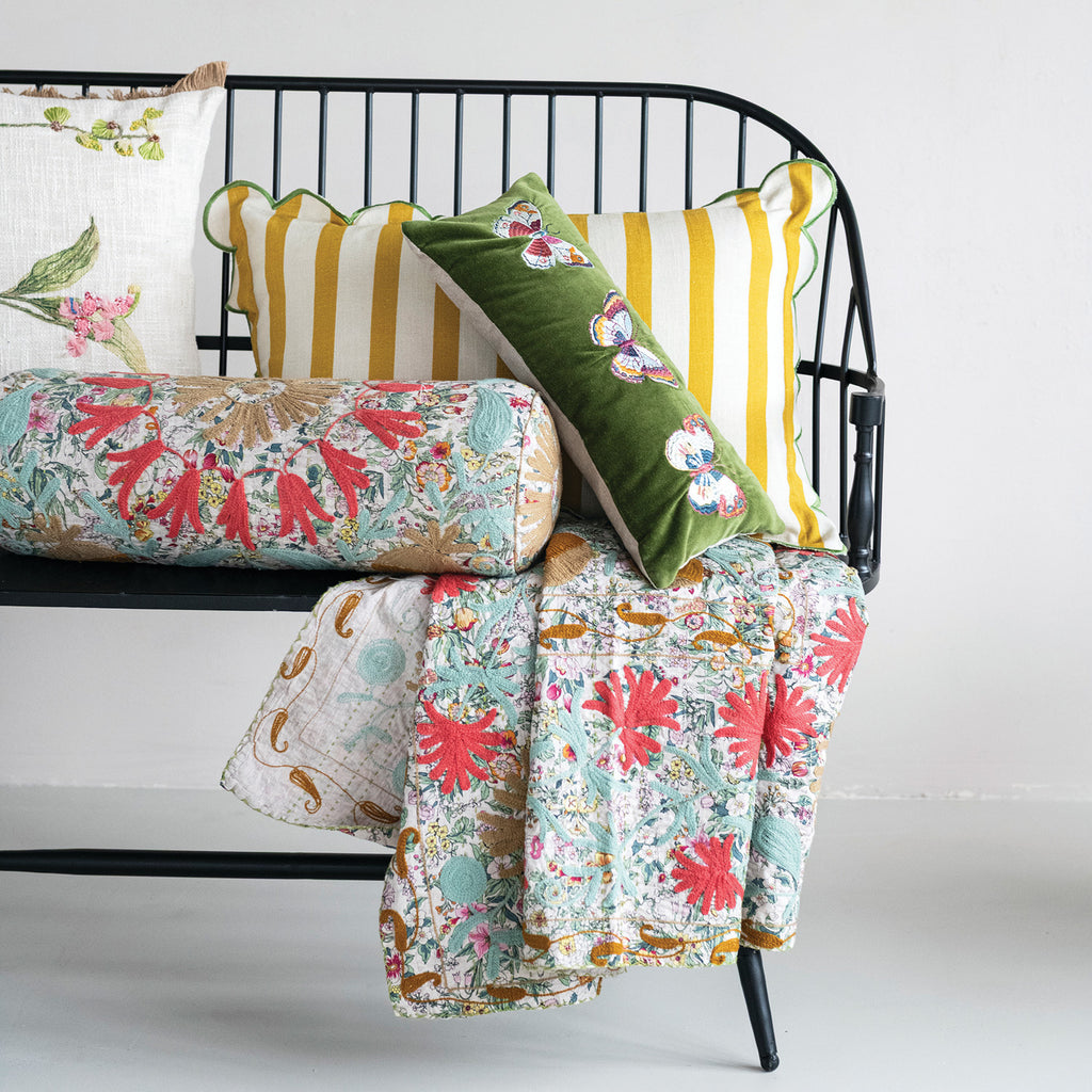 Striped Lumbar Pillow w/ Scalloped Flange
