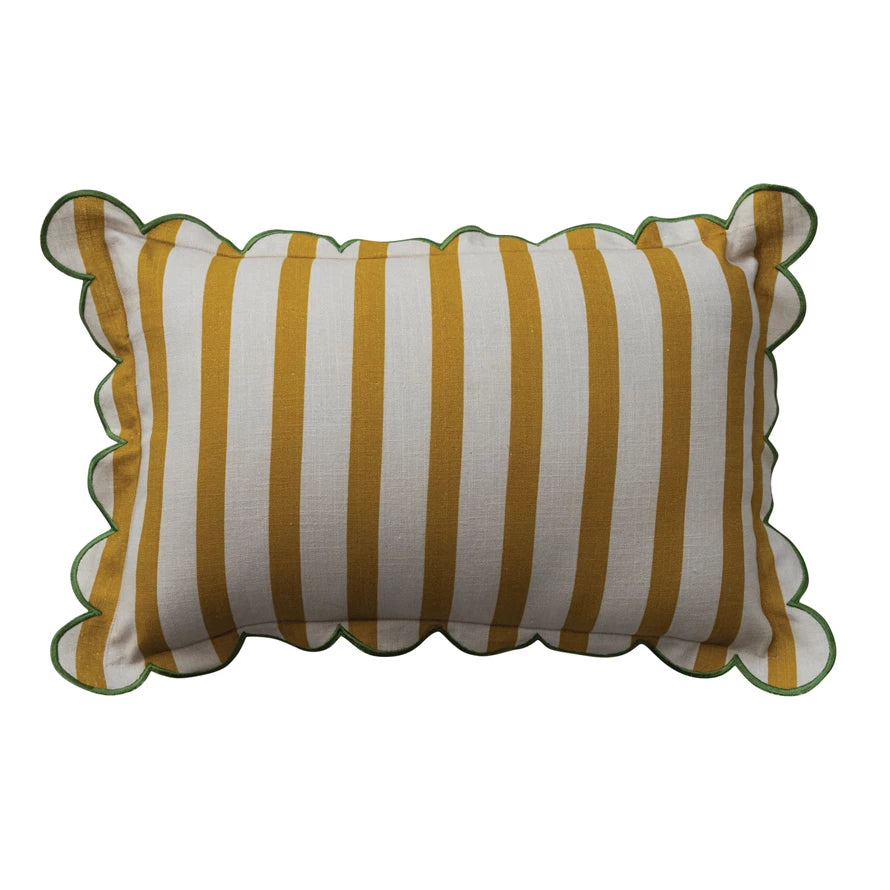 Striped Lumbar Pillow w/ Scalloped Flange