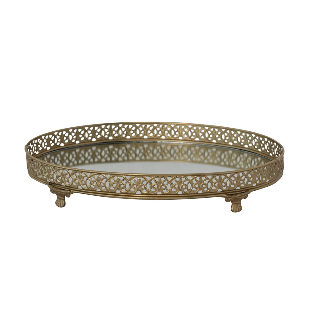 Oval Metal Filigree Footed Tray