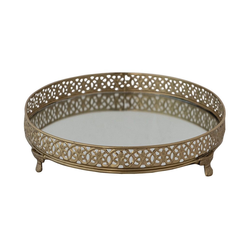 Oval Metal Filigree Footed Tray