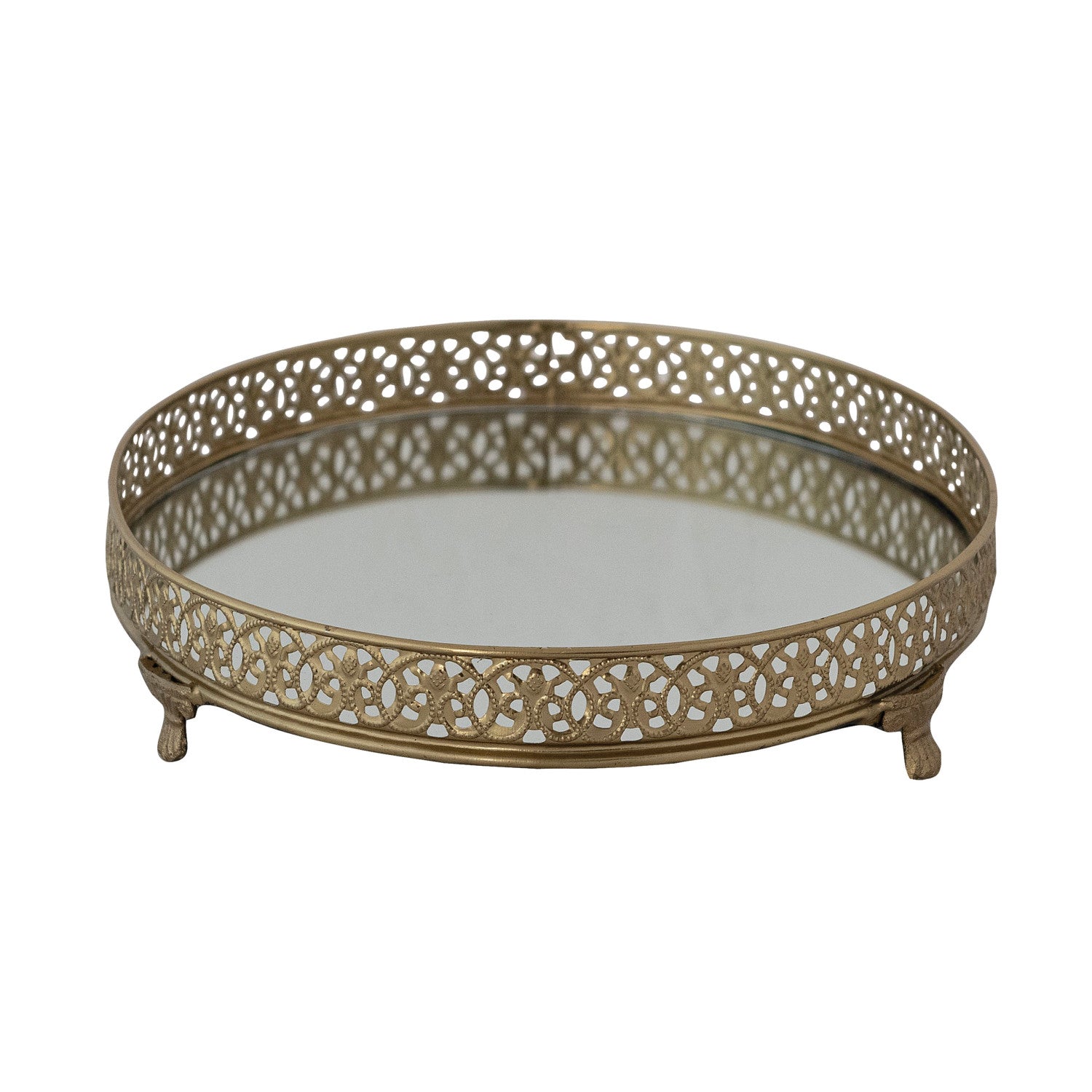 Oval Metal Filigree Footed Tray
