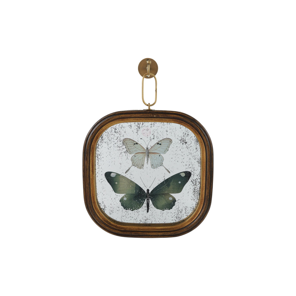 Antique Butterfly Study Mirror with Brass Wall Hook