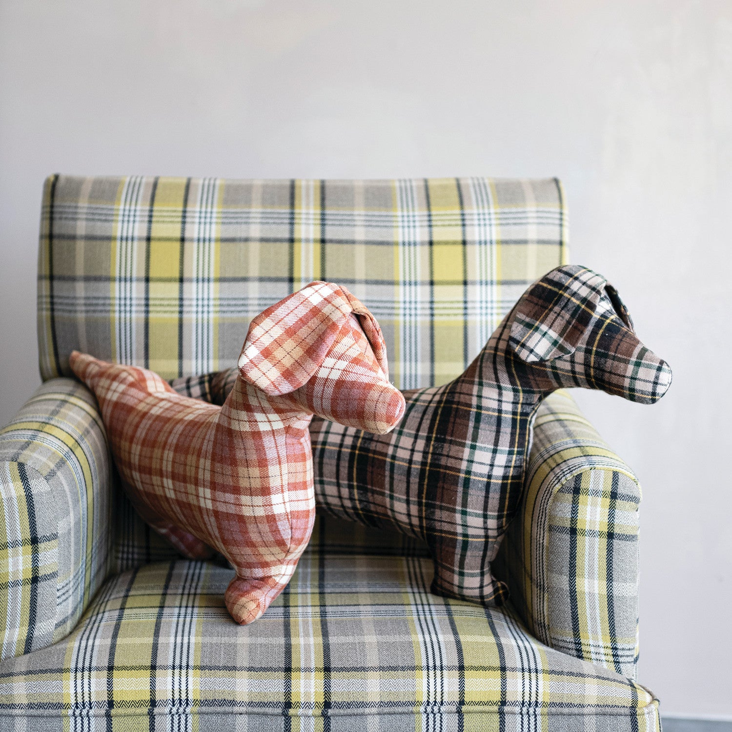 Dog Shaped Pillow w/Plaid Pattern