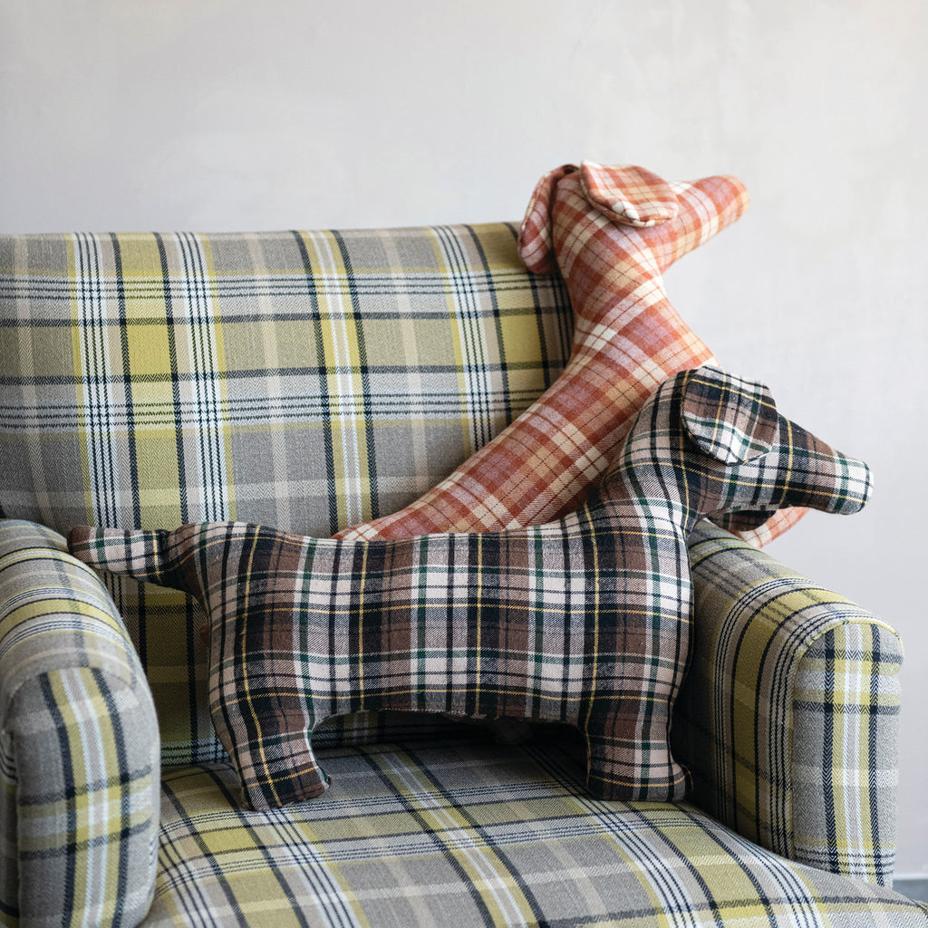 Dog Shaped Pillow w/Plaid Pattern
