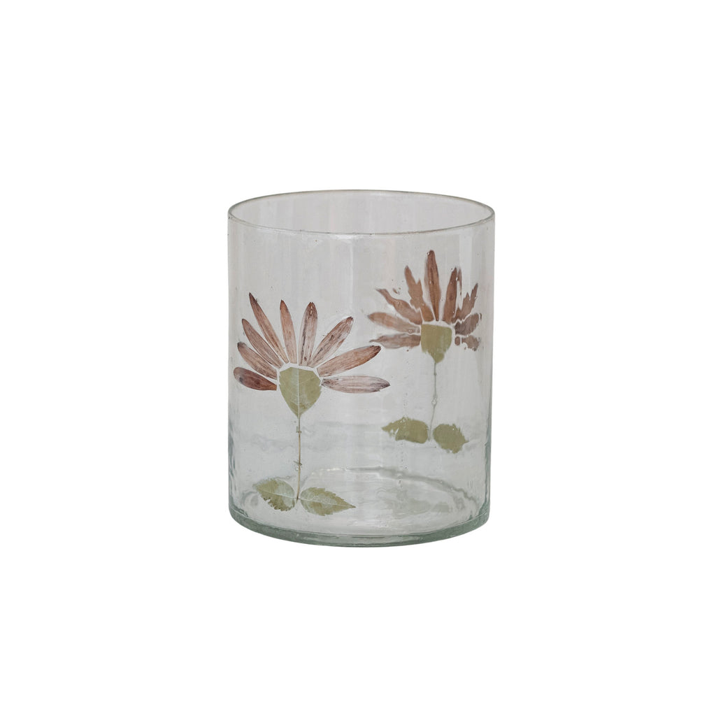 Hand-Painted Recycled Glass Daisy Votive Holder