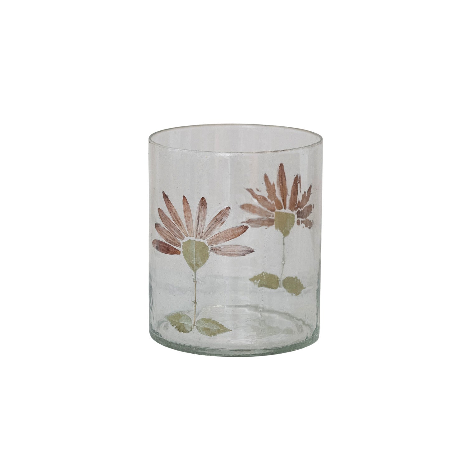 Hand-Painted Recycled Glass Daisy Votive Holder