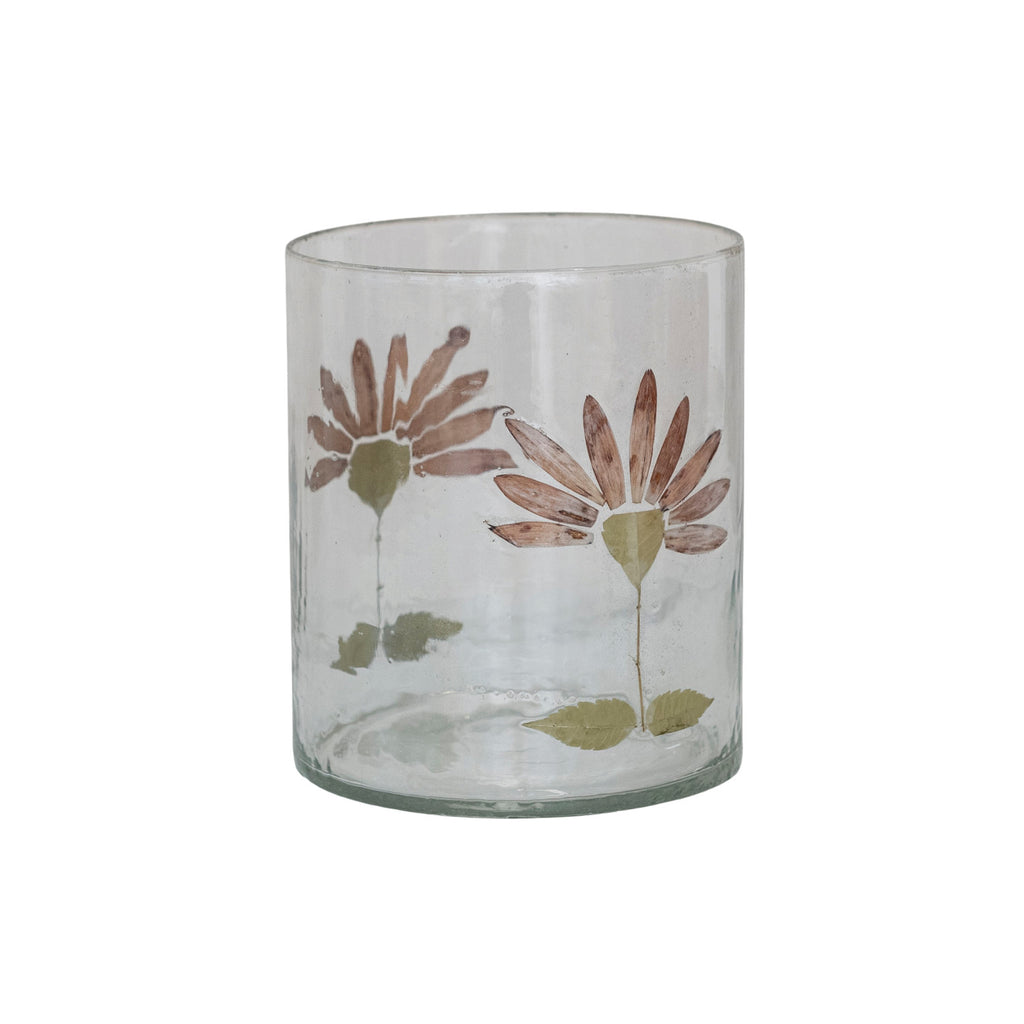 Hand-Painted Recycled Glass Daisy Votive Holder