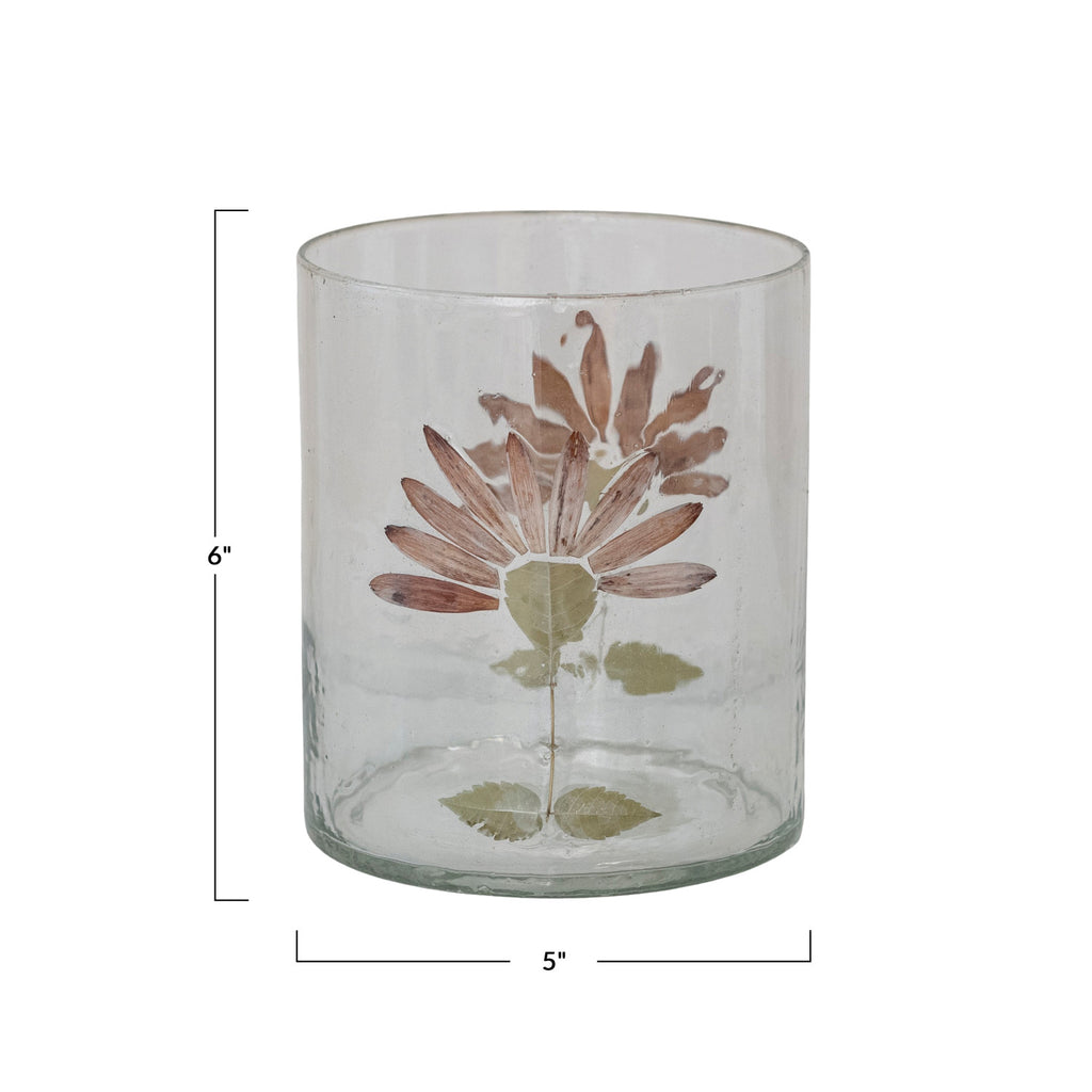 Hand-Painted Recycled Glass Daisy Votive Holder