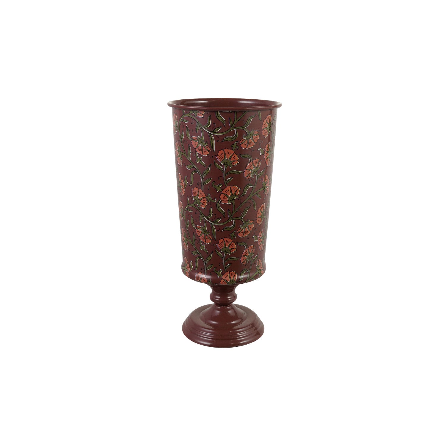 Footed Floral Metal Vase
