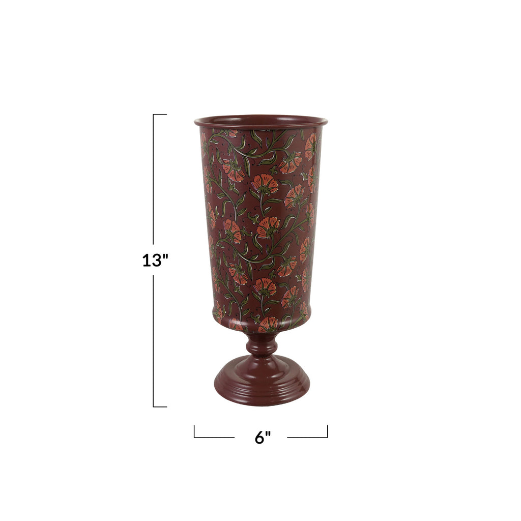 Footed Floral Metal Vase
