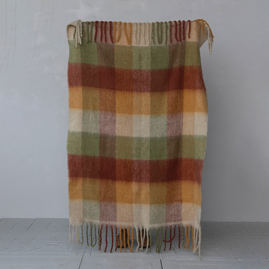 Plaid Fringed Throw Blanket